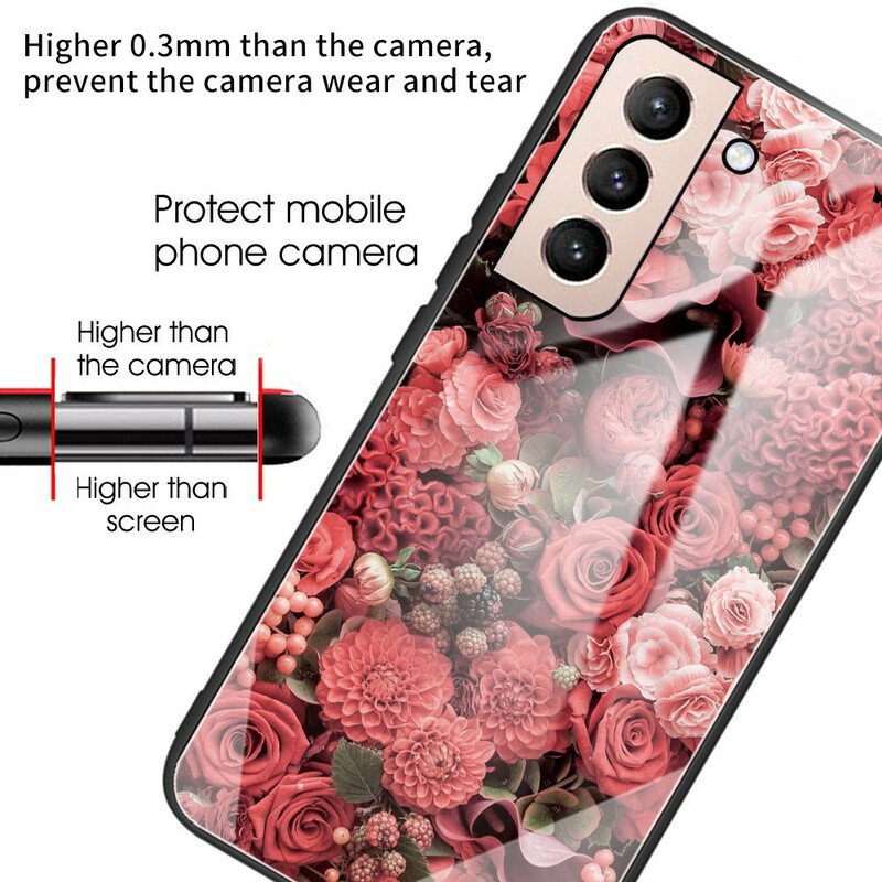 Skal Samsung Galaxy S21 FE Rosa Blommor Härdat Glas