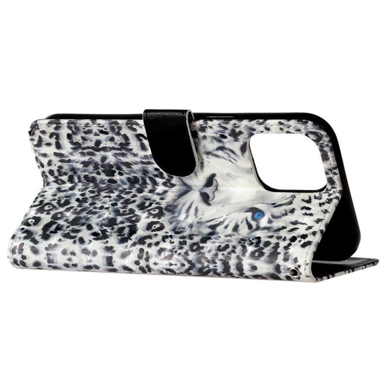 Folio-fodral iPhone 15 Pro Max Med Kedjar 3d Leopard Med Rem