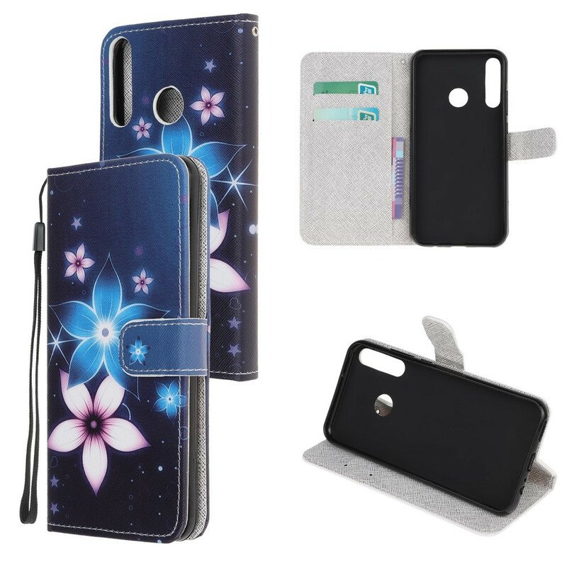 Läderfodral Huawei Y7p Med Kedjar Lunar Strap Blommor