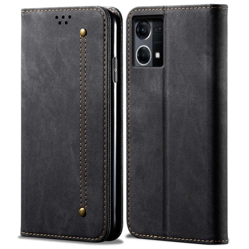 Folio-fodral Oppo Reno 7 Läderfodral Denim Tyg