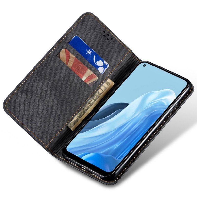 Folio-fodral Oppo Reno 7 Läderfodral Denim Tyg