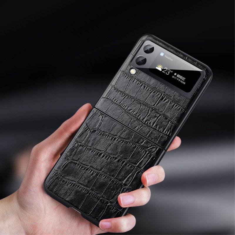 Folio-fodral Skal Samsung Galaxy Z Flip 3 5G Läderfodral Äkta Crocodile Texture Läder