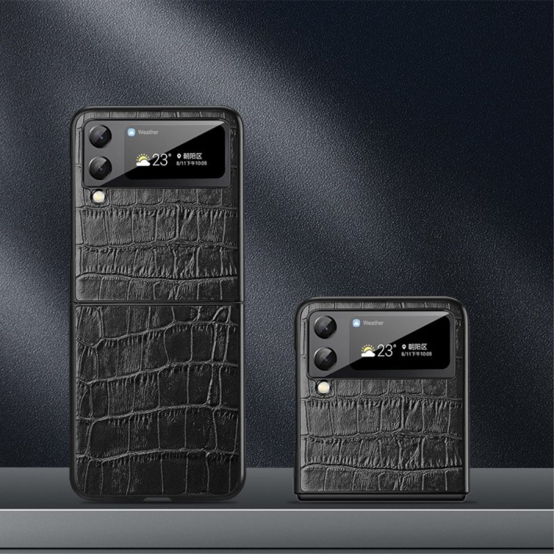 Folio-fodral Skal Samsung Galaxy Z Flip 3 5G Läderfodral Äkta Crocodile Texture Läder