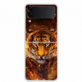 Folio-fodral Skal Samsung Galaxy Z Flip 3 5G Läderfodral Eld Tiger