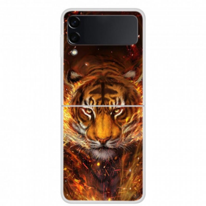 Folio-fodral Skal Samsung Galaxy Z Flip 3 5G Läderfodral Eld Tiger