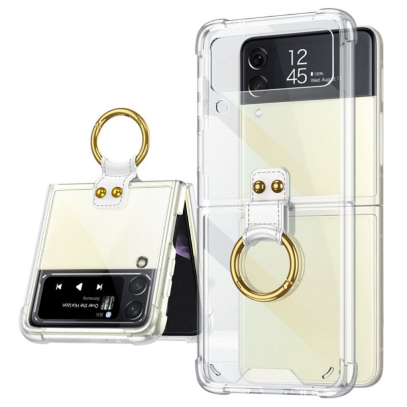 Folio-fodral Skal Samsung Galaxy Z Flip 3 5G Läderfodral Transparent Ring-support Gkk