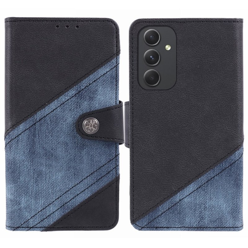 Läderfodral Samsung Galaxy S24 5g Telefonfodral Tvåfärgad Jeansstil