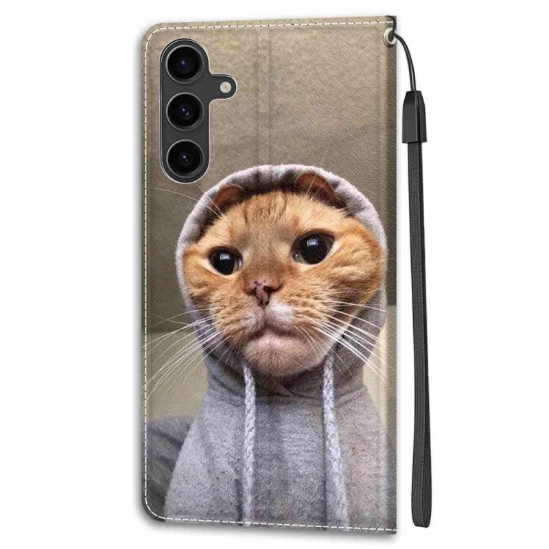 Läderskal Fodral Samsung Galaxy S24 5g Yo Cat With Lanyard