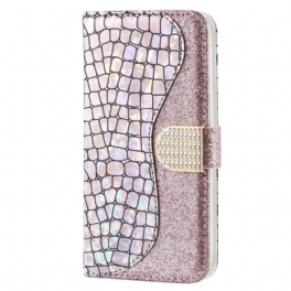 Folio-fodral Samsung Galaxy S23 5G Krokodil Diamanter