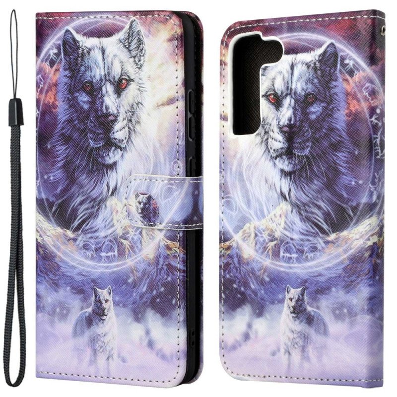 Folio-fodral Samsung Galaxy S23 5G Med Kedjar Lanyard Wolf