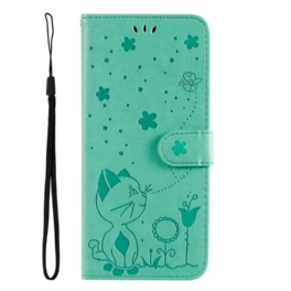 Folio-fodral Samsung Galaxy S23 5G Med Kedjar Strappy Cat And Bees