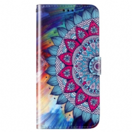 Läderfodral Samsung Galaxy S23 5G Med Kedjar Färgglad Strappy Mandala