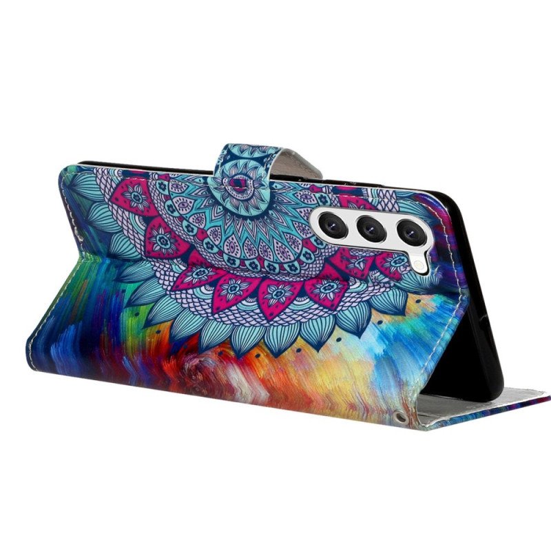 Läderfodral Samsung Galaxy S23 5G Med Kedjar Färgglad Strappy Mandala