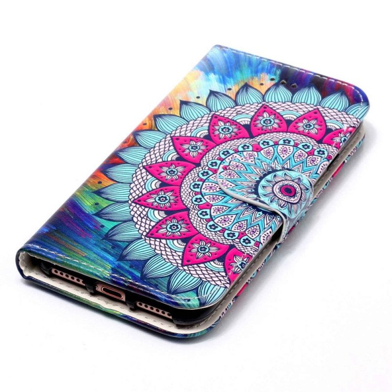 Läderfodral Samsung Galaxy S23 5G Med Kedjar Färgglad Strappy Mandala