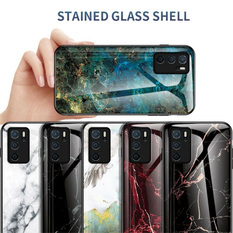 Skal Oppo A16 / A16s Marmorfärger Härdat Glas