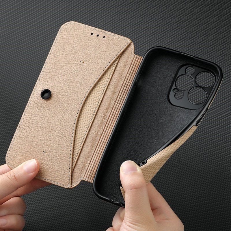 Folio-fodral iPhone 14 Pro Max Läderfodral Sugkoppslås I Kolfiber