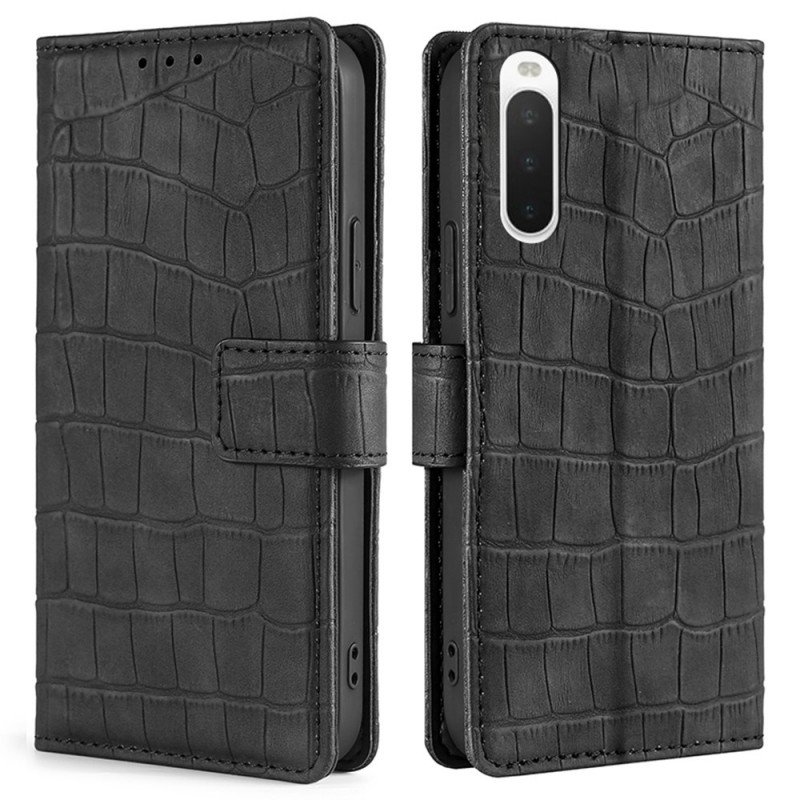 Folio-fodral Sony Xperia 10 IV Krokodilskinnstil