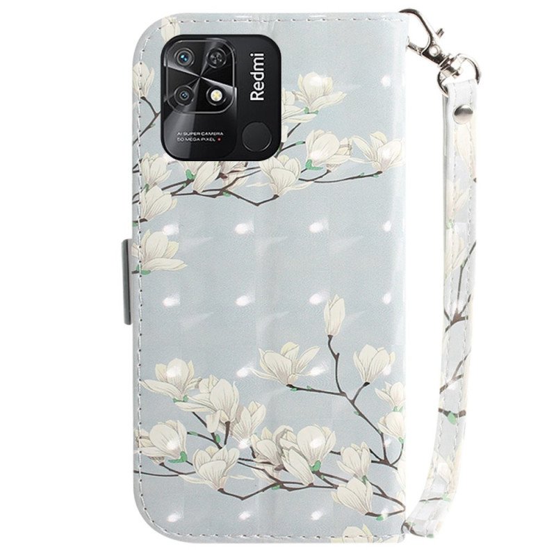 Fodral Xiaomi Redmi 10C Med Kedjar Strappy Vita Blommor