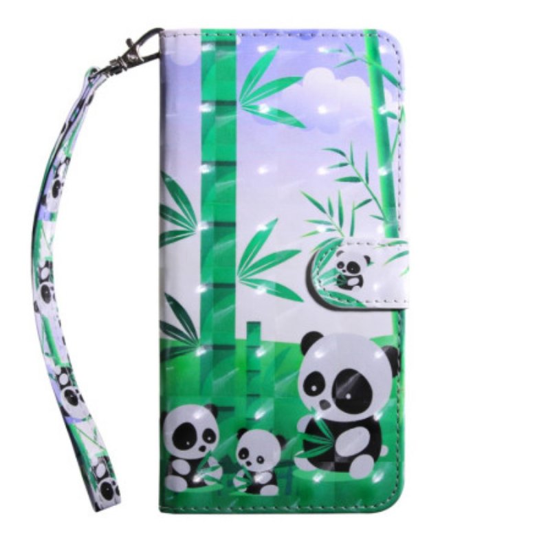 Folio-fodral Xiaomi Redmi 10C Med Kedjar Lanyard Panda Family