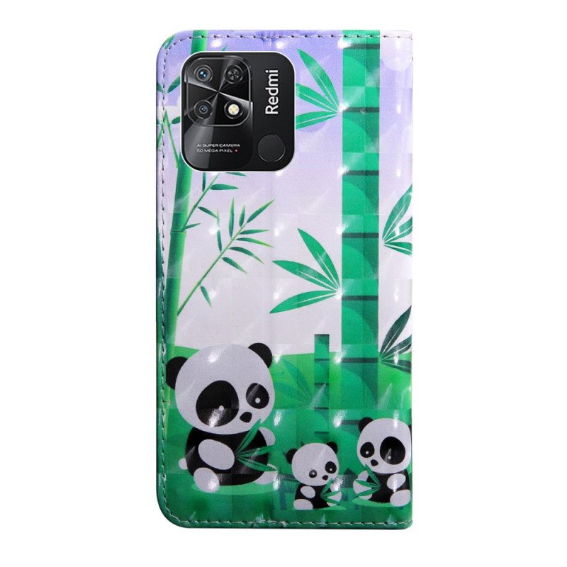 Folio-fodral Xiaomi Redmi 10C Med Kedjar Lanyard Panda Family