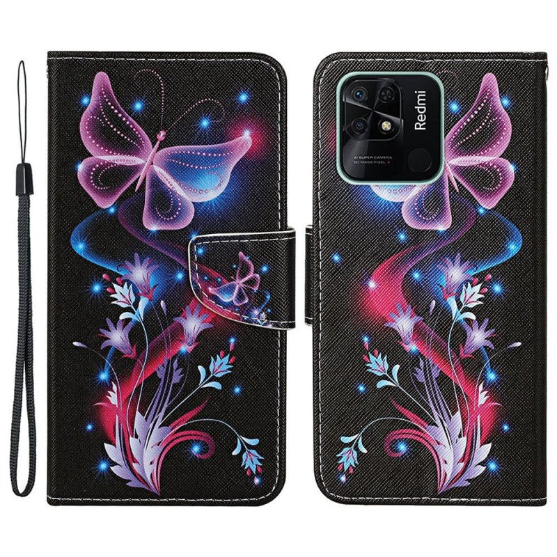 Folio-fodral Xiaomi Redmi 10C Med Kedjar Strappy Butterfly Dance