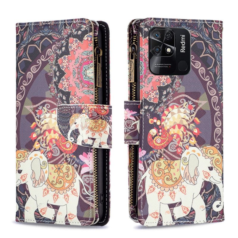 Läderfodral Xiaomi Redmi 10C Elephant Zip-ficka