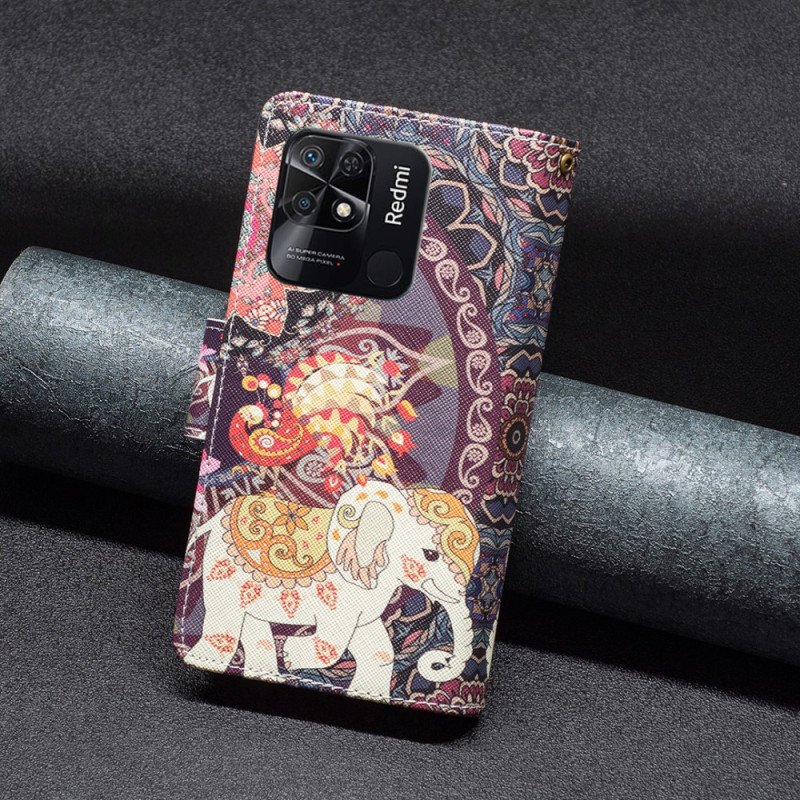 Läderfodral Xiaomi Redmi 10C Elephant Zip-ficka