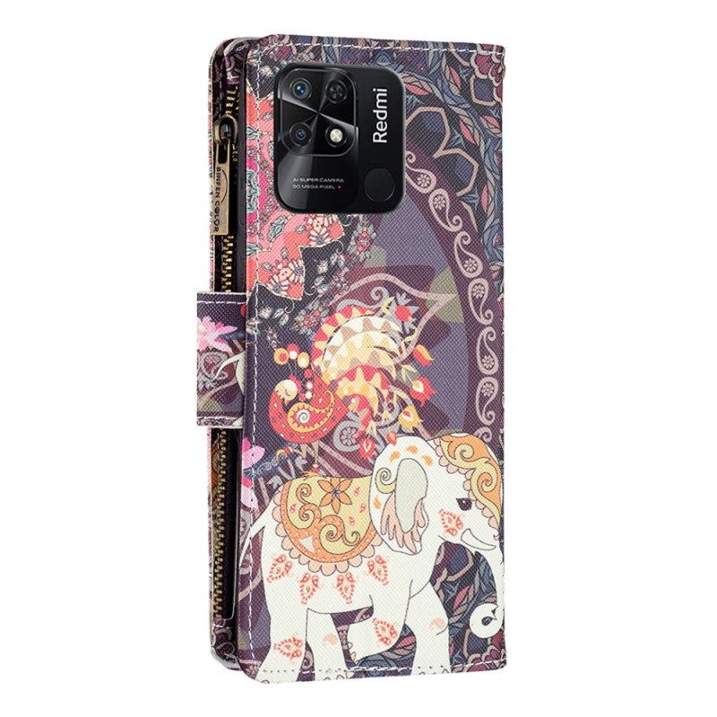 Läderfodral Xiaomi Redmi 10C Elephant Zip-ficka