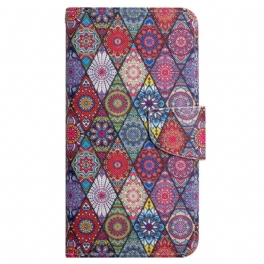 Läderfodral Xiaomi Redmi 10C Med Kedjar Strappy Patchwork