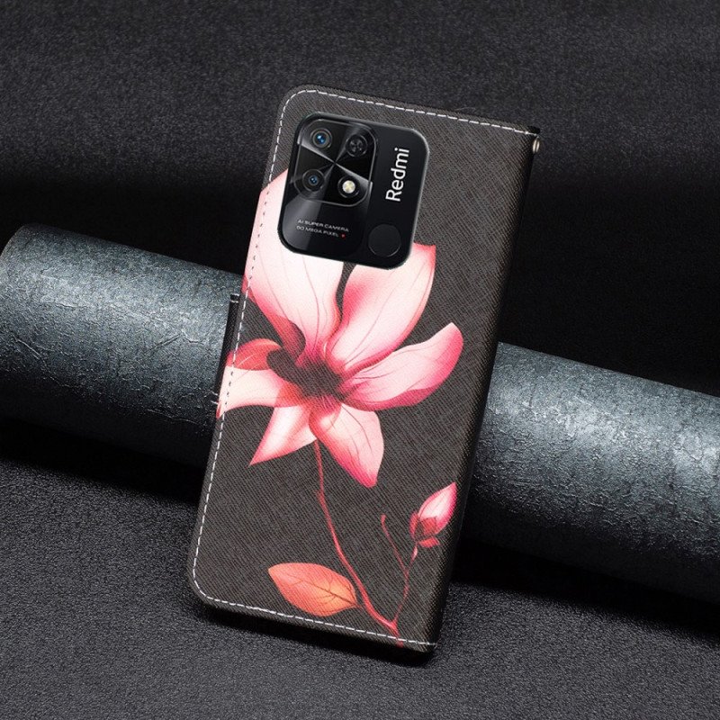 Läderfodral Xiaomi Redmi 10C Rosa Blomma