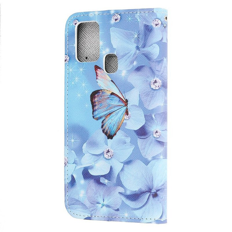 Läderfodral OnePlus Nord N10 Med Kedjar Strappy Diamond Butterflies