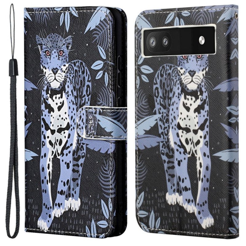 Läderfodral Google Pixel 6A Med Kedjar Strappy Leopard