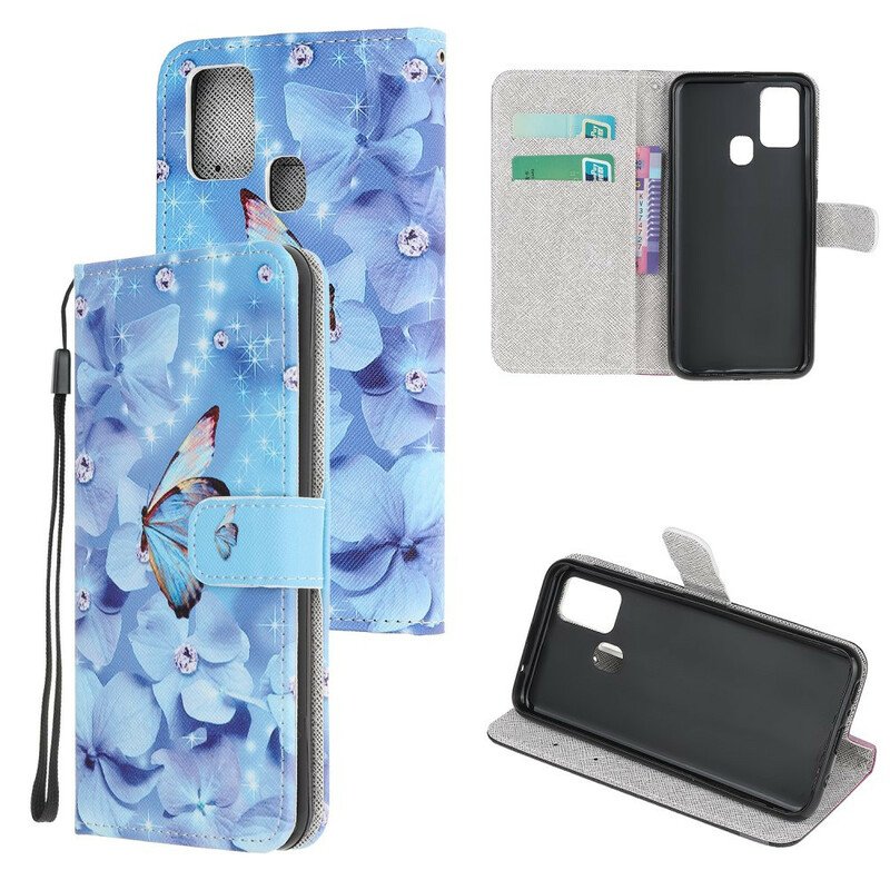 Folio-fodral OnePlus Nord N100 Med Kedjar Strappy Diamond Butterflies