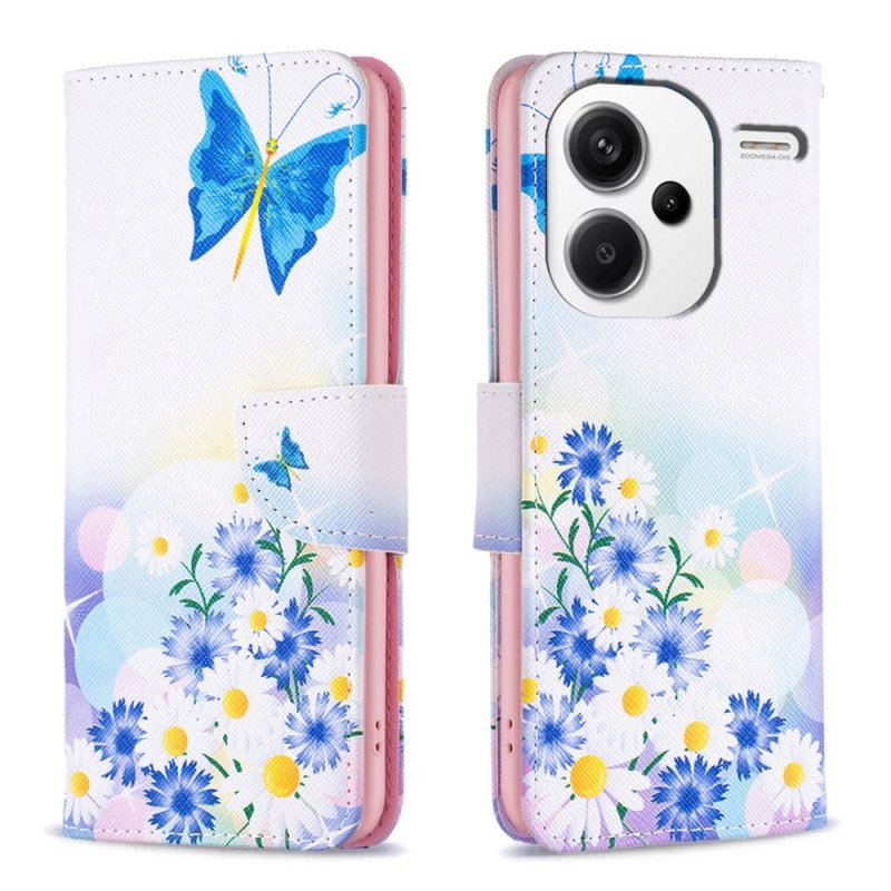 Fodral För Xiaomi Redmi Note 13 Pro Plus 5g Fjärilar Och Blommor Akvarell