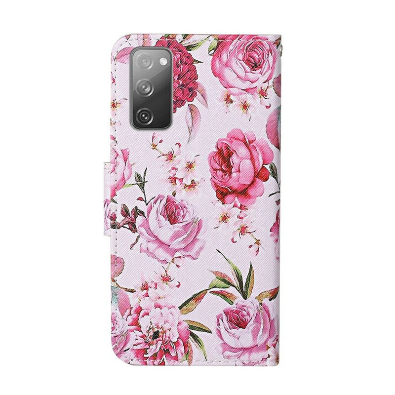 Fodral Samsung Galaxy S20 FE Mästerliga Blommor Med Rem