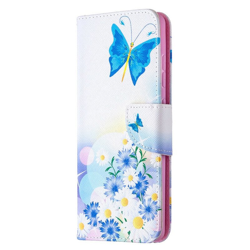 Läderfodral Samsung Galaxy S20 FE Målade Fjärilar Och Blommor