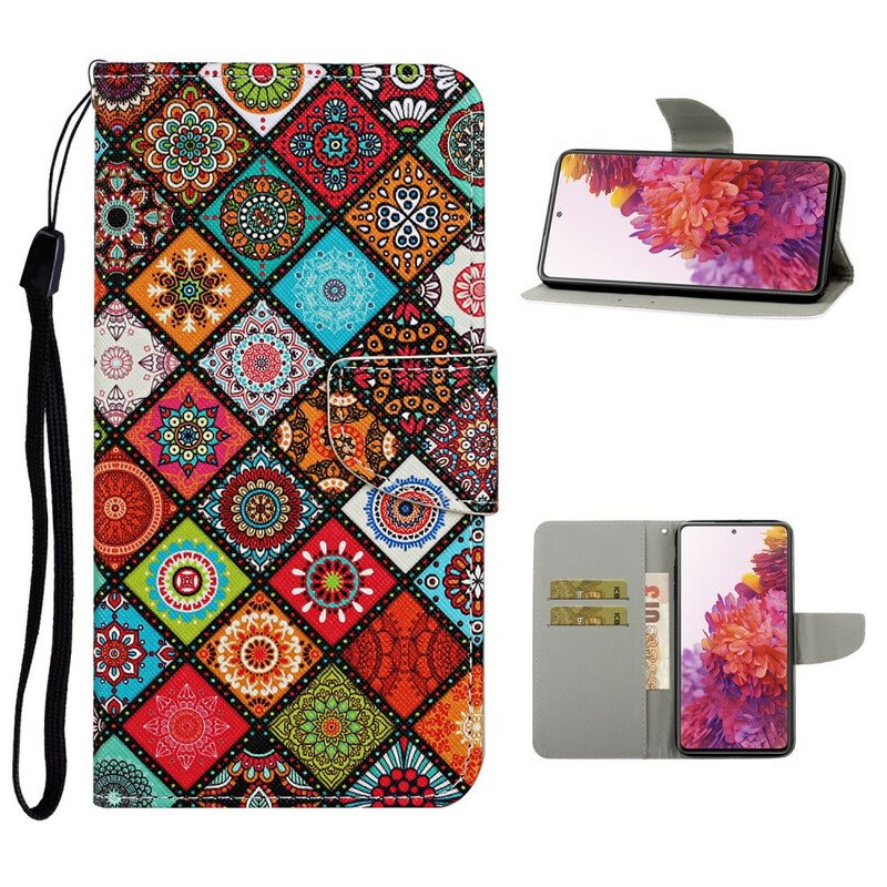 Läderfodral Samsung Galaxy S20 FE Patchwork-mandalas Med Linne