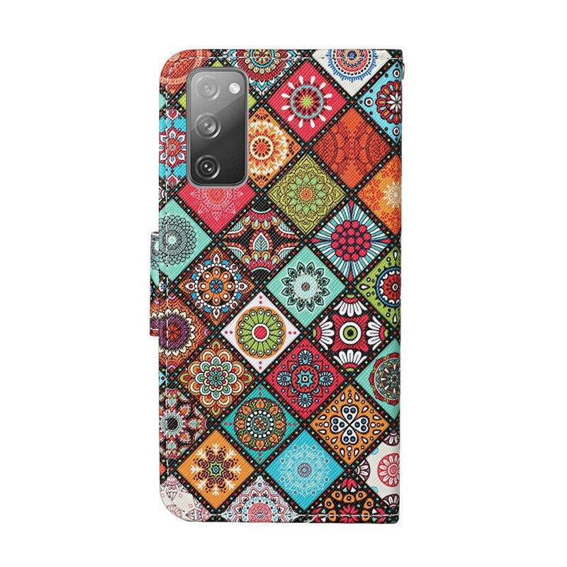 Läderfodral Samsung Galaxy S20 FE Patchwork-mandalas Med Linne