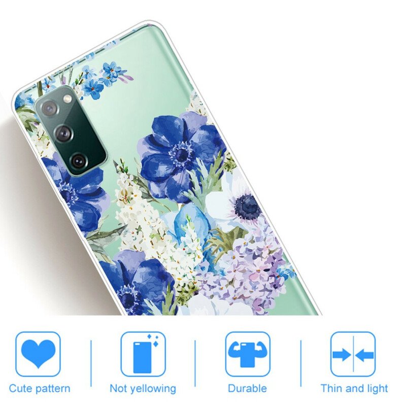 Skal Samsung Galaxy S20 FE Sömlös Akvarell Blå Blommor