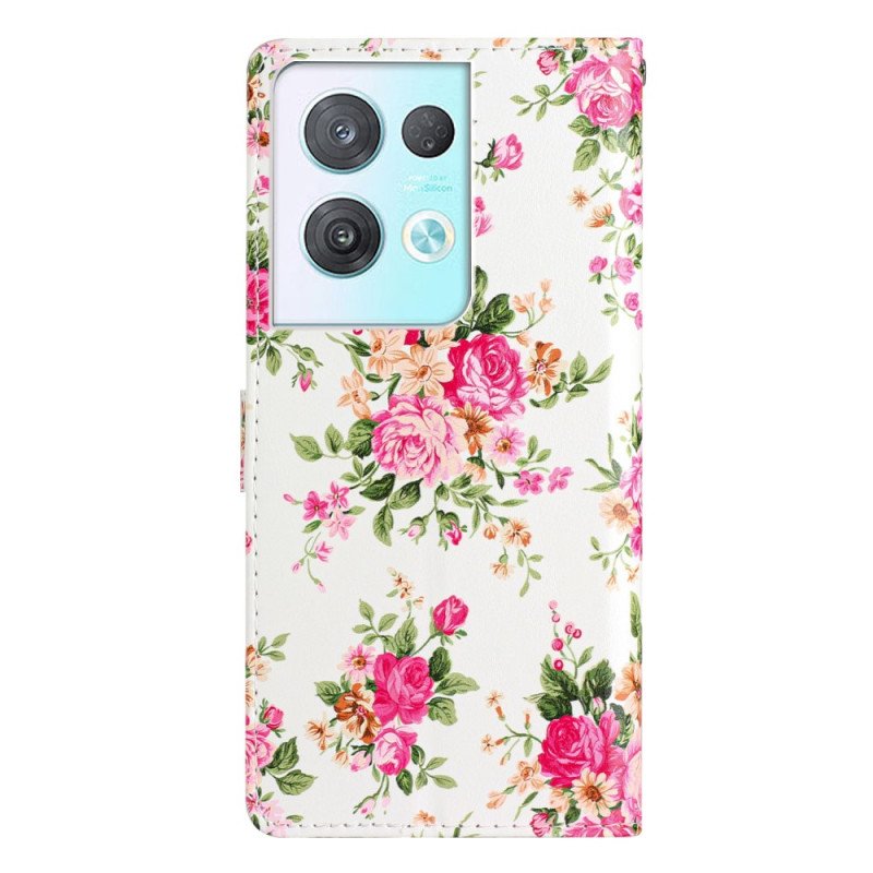 Läderfodral Oppo Reno 8 Pro Med Kedjar Rem Liberty Flowers