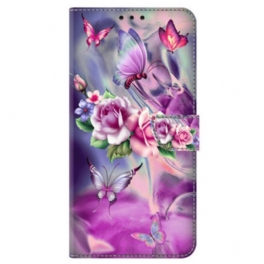 Fodral Oppo A98 5g Fjärilar Och Violblommor