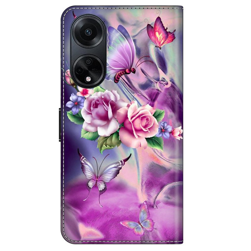 Fodral Oppo A98 5g Fjärilar Och Violblommor