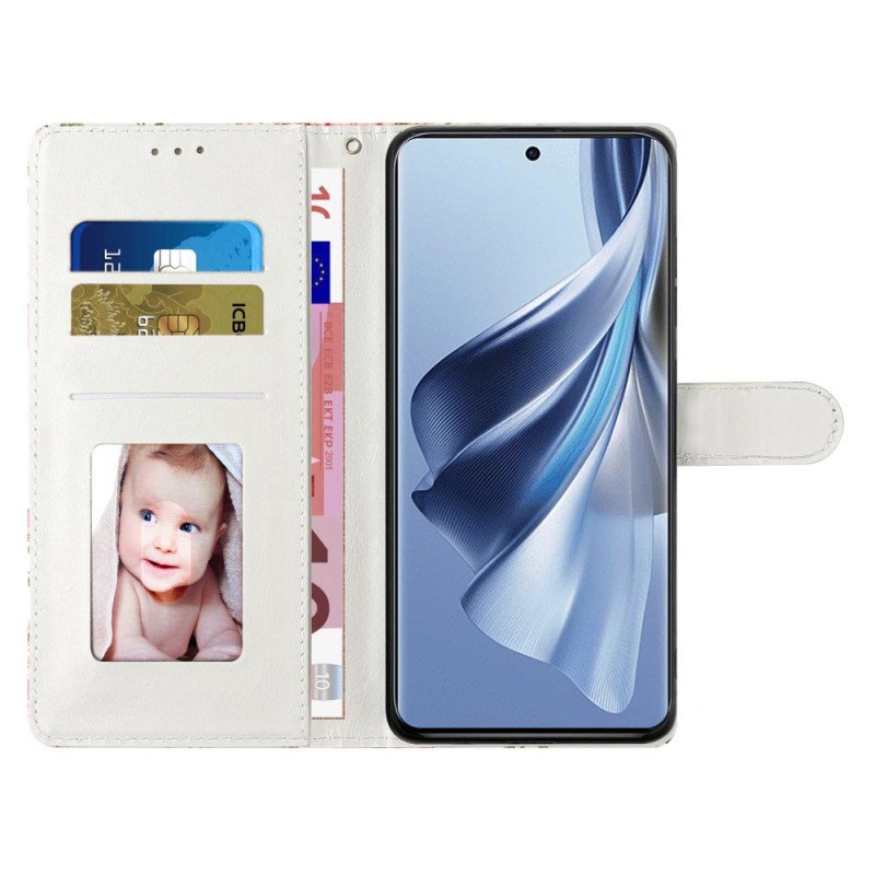 Fodral Oppo A98 5g Lila Blommor Med Rem