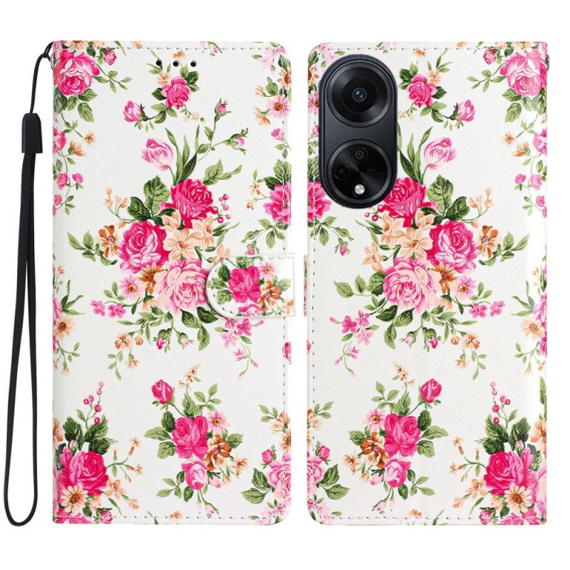 Fodral Oppo A98 5g Röda Blommor Med Rem