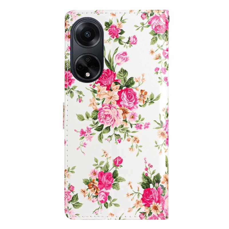 Fodral Oppo A98 5g Röda Blommor Med Rem