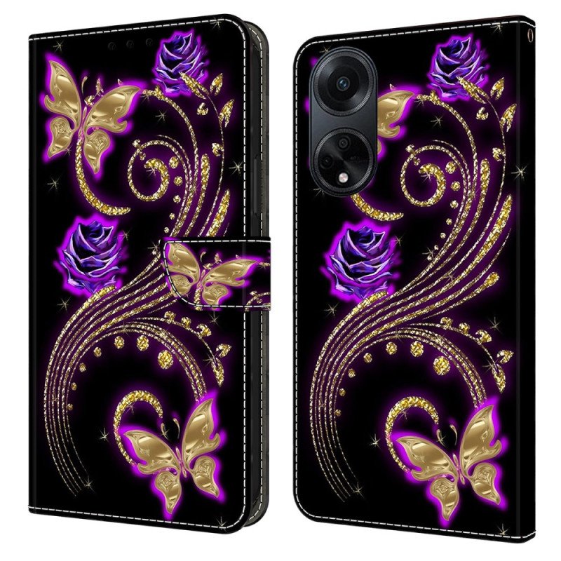 Fodral Oppo A98 5g Violettblommor Och Fjärilar