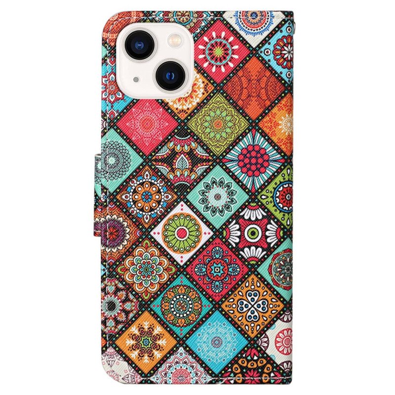 Fodral iPhone 15 Med Kedjar Ganska Patchwork Med Rem