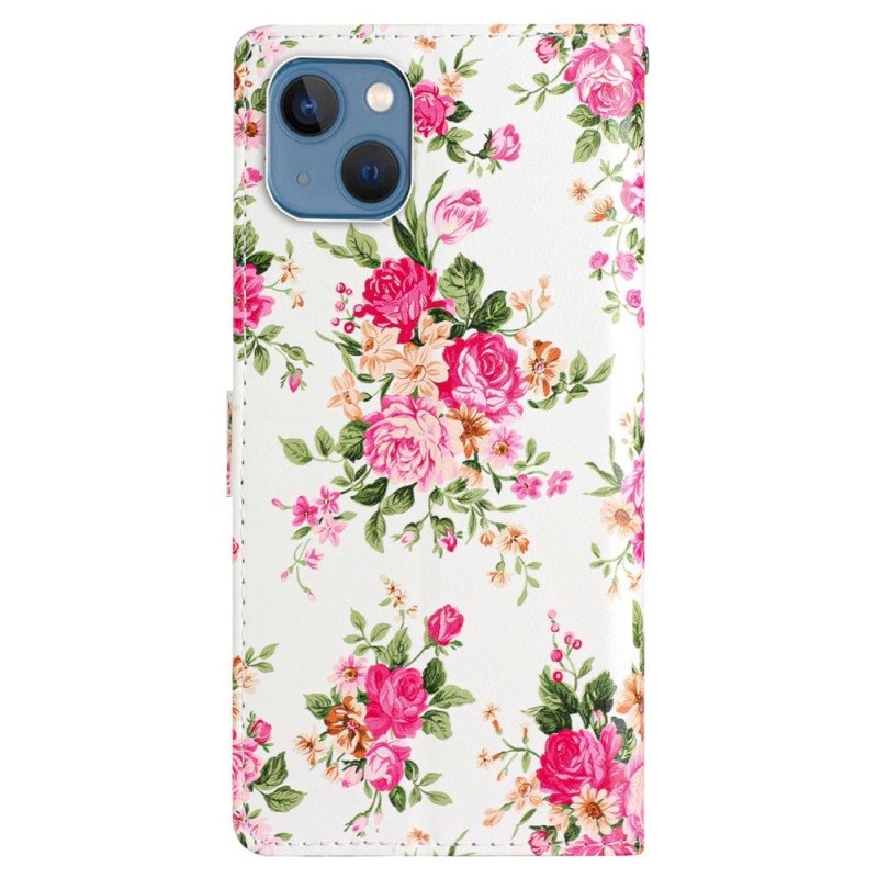 Fodral iPhone 15 Med Kedjar Liberty Blommor Med Rem