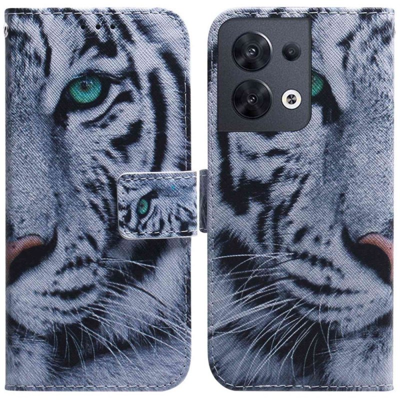 Fodral Oppo Reno 8 Med Kedjar Strappy White Tiger