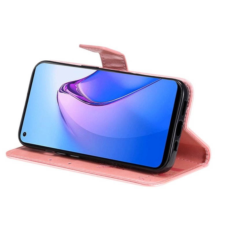 Fodral Oppo Reno 8 Med Kedjar Träd Och Strappy Cat